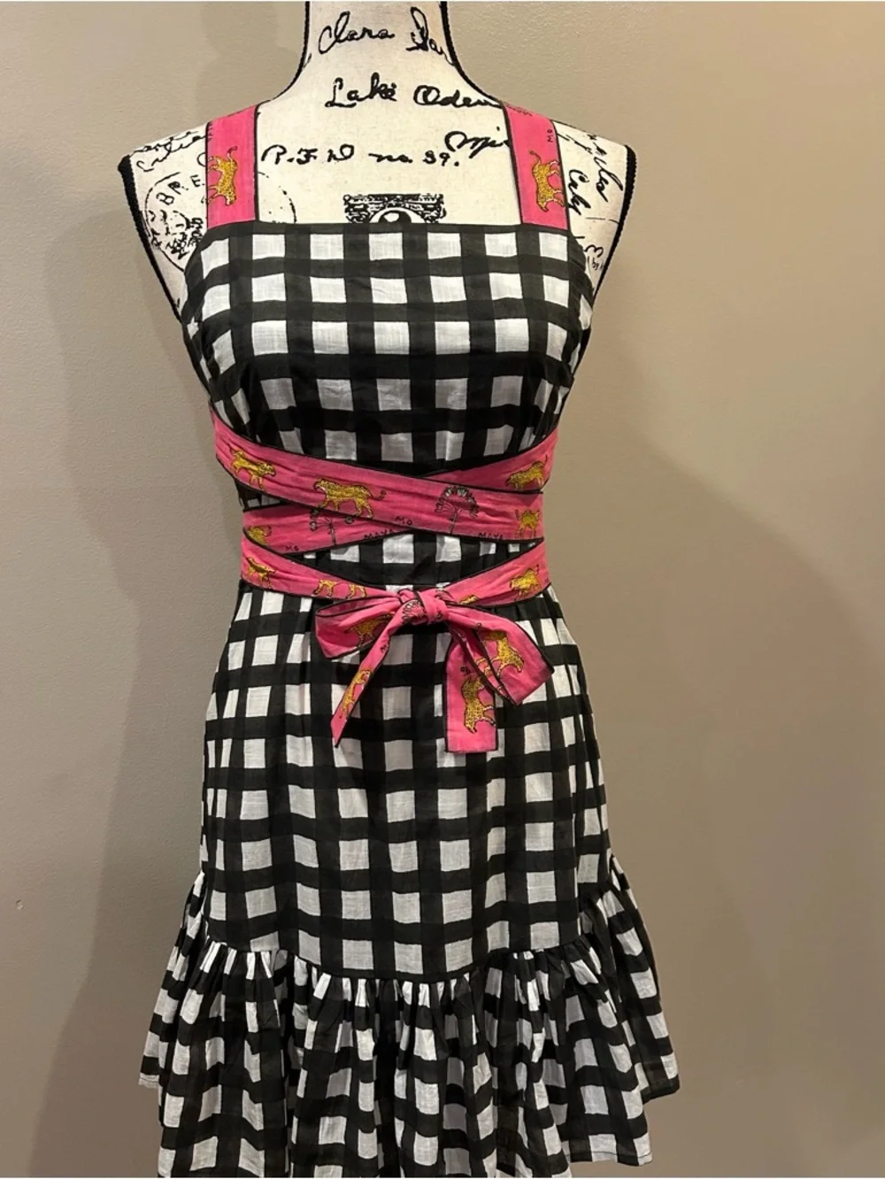Mo Maya Luna Check and Leopard Print Strap Square Neckline Sleeveless Mini Dress - Picture 10 of 16